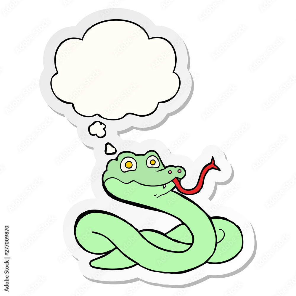 cartoon snake and thought bubble as a printed sticker cartoon snake and thought bubble as a printed sticker
