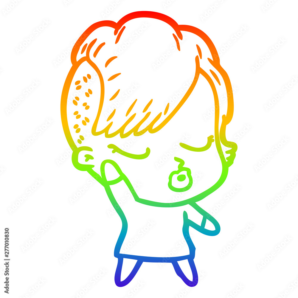 rainbow gradient line drawing cartoon pretty hipster girl rainbow gradient line drawing cartoon pretty hipster girl