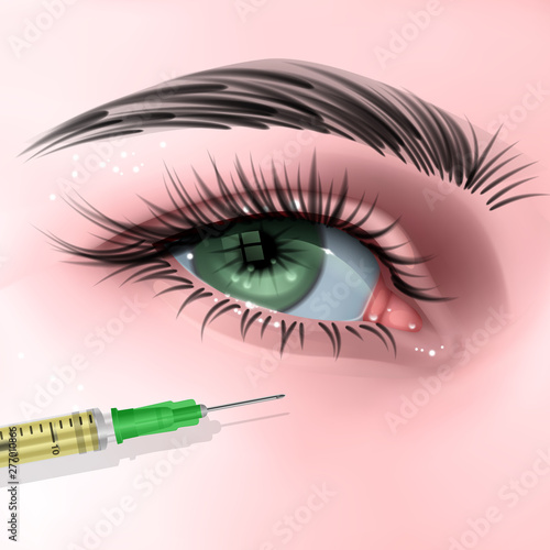 Botox injection. woman facial wrinkle treatment. The girl's eyes receiving facial treatment