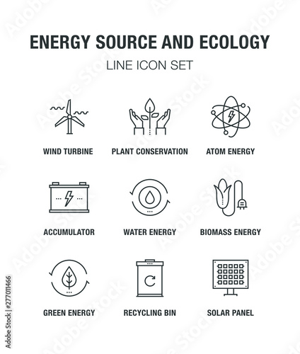 ENERGY SOURCE AND ECOLOGY LINE ICON SET