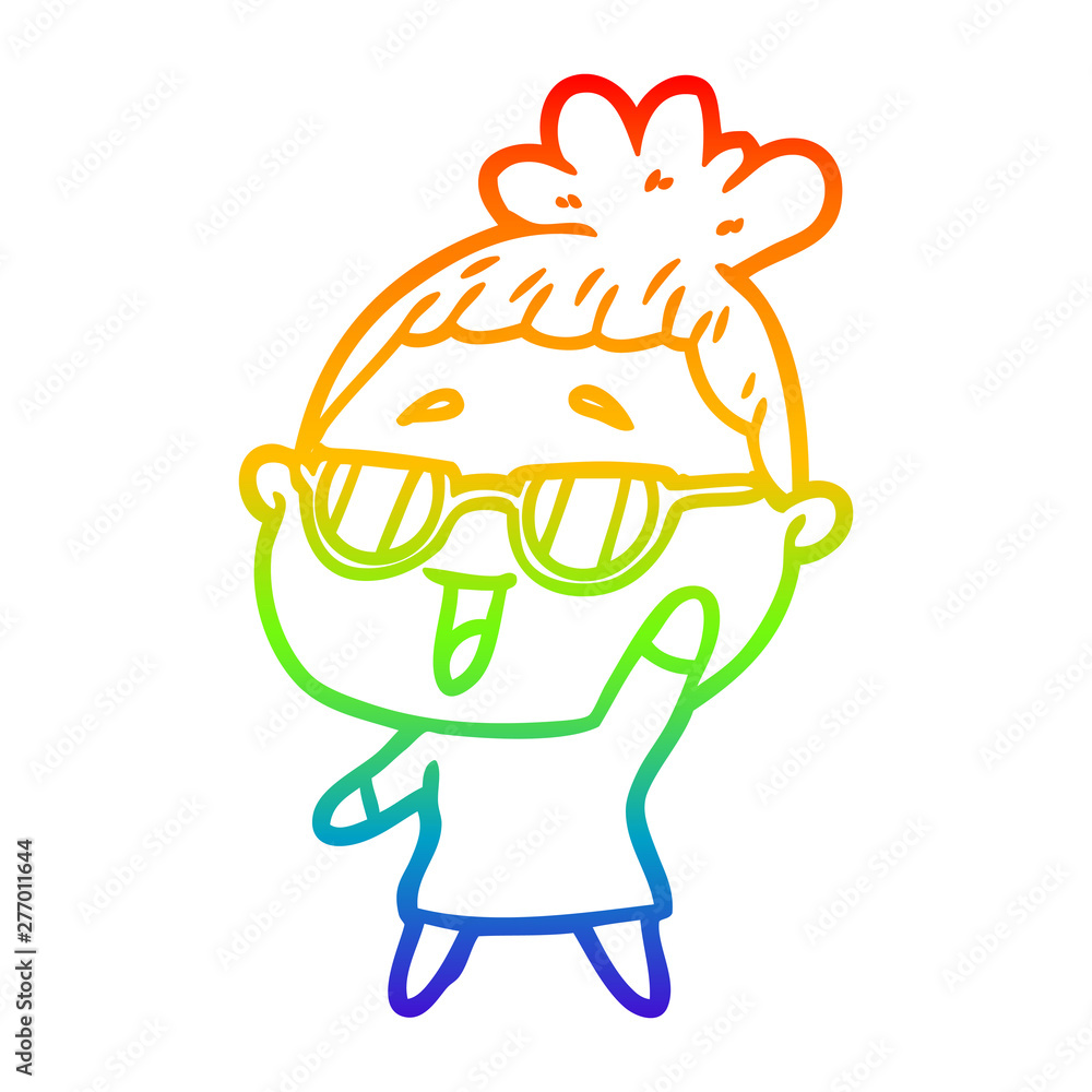 rainbow gradient line drawing cartoon happy woman wearing spectacles rainbow gradient line drawing cartoon happy woman wearing spectacles