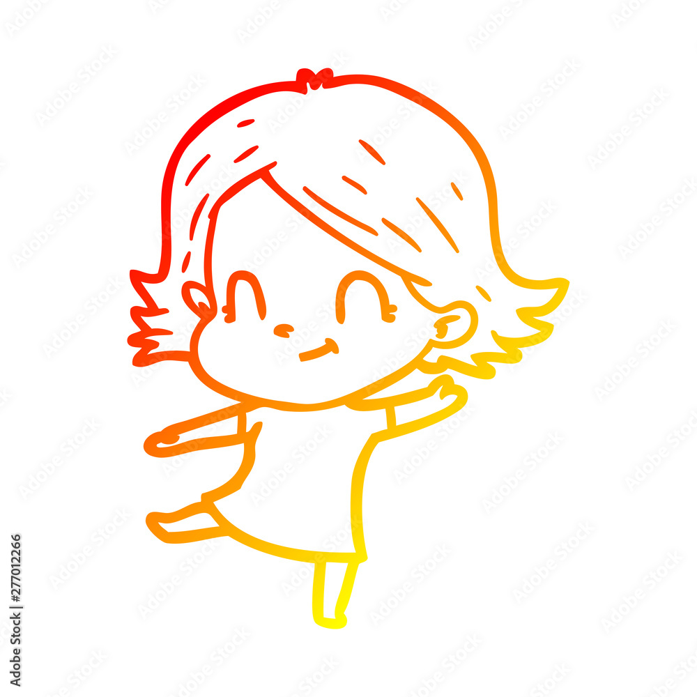 Fototapeta premium warm gradient line drawing cartoon friendly girl