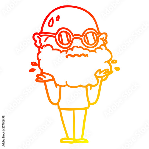 warm gradient line drawing cartoon worried man with beard and sunglasses