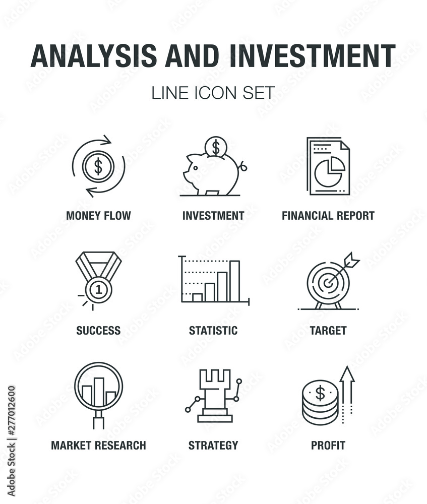 ANALYSIS AND INVESTMENT LINE ICON SET