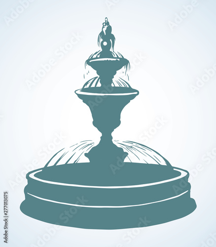 Old round fountain. Vector drawing