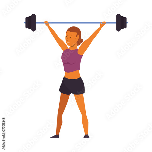 Fitness woman lifting weights isolated cartoon