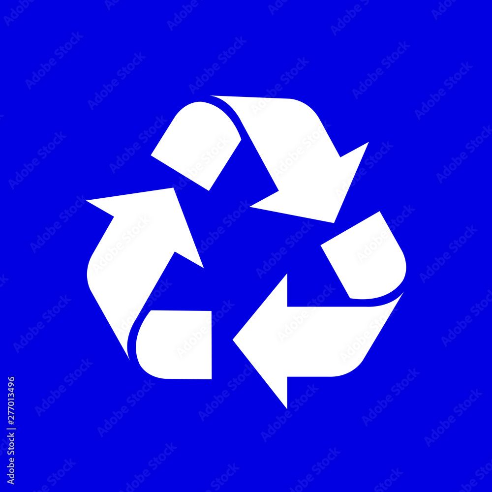 recycle symbol white isolated on blue background, white ecology icon on blue, white arrow shape for recycle icon garbage waste, recycle symbol for ecological conservation recycle symbol white isolated on blue background, white ecology icon on blue, white arrow shape for recycle icon garbage waste, recycle symbol for ecological conservation