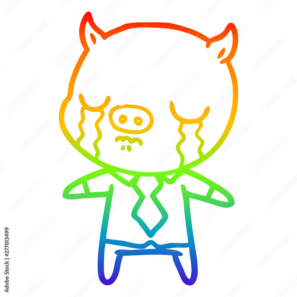 rainbow gradient line drawing cartoon pig crying wearing shirt and tie rainbow gradient line drawing cartoon pig crying wearing shirt and tie