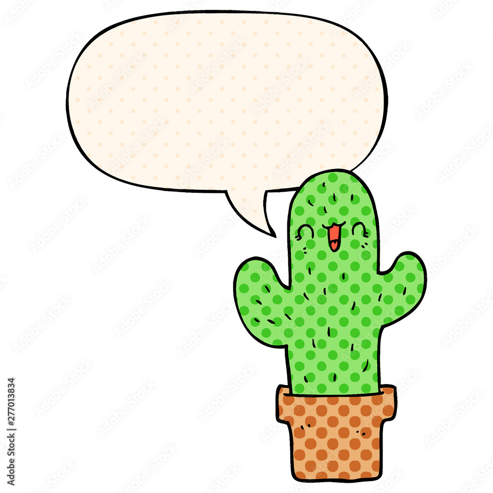 cartoon cactus and speech bubble in comic book style cartoon cactus and speech bubble in comic book style