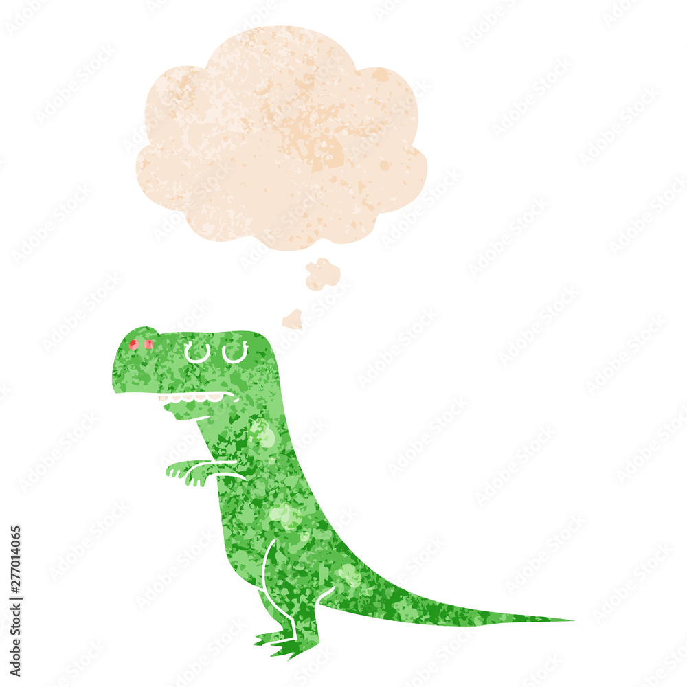 cartoon dinosaur and thought bubble in retro textured style cartoon dinosaur and thought bubble in retro textured style