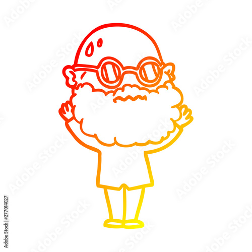 warm gradient line drawing cartoon worried man with beard and spectacles