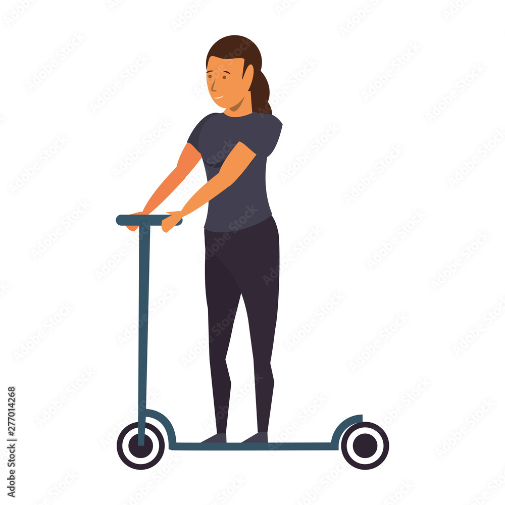 young woman riding on scooter isolated young woman riding on scooter isolated