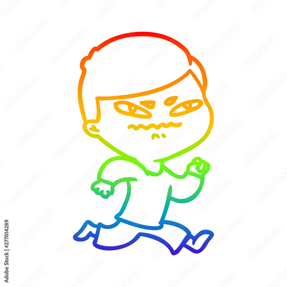 rainbow gradient line drawing cartoon angry man