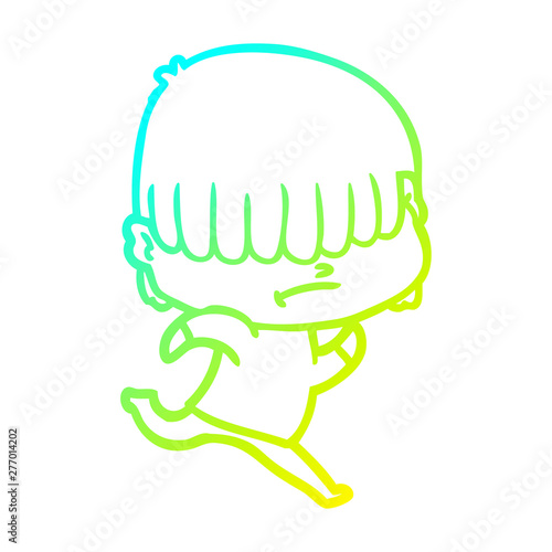 cold gradient line drawing cartoon boy with untidy hair