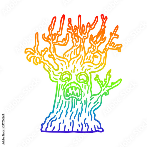 rainbow gradient line drawing cartoon spooky tree