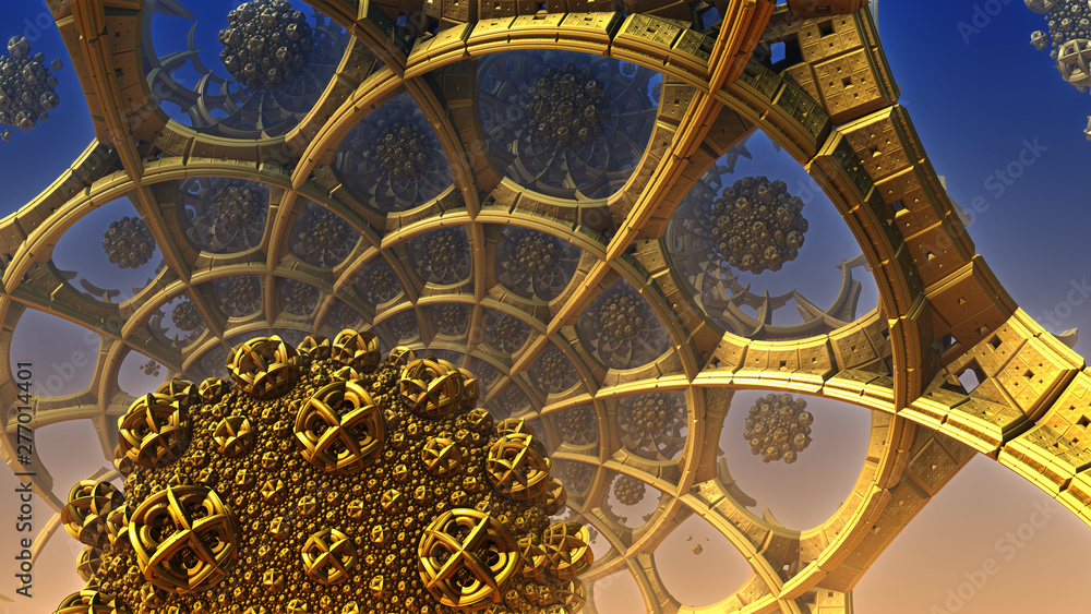 Abstract background, fantastic 3D gold structures.