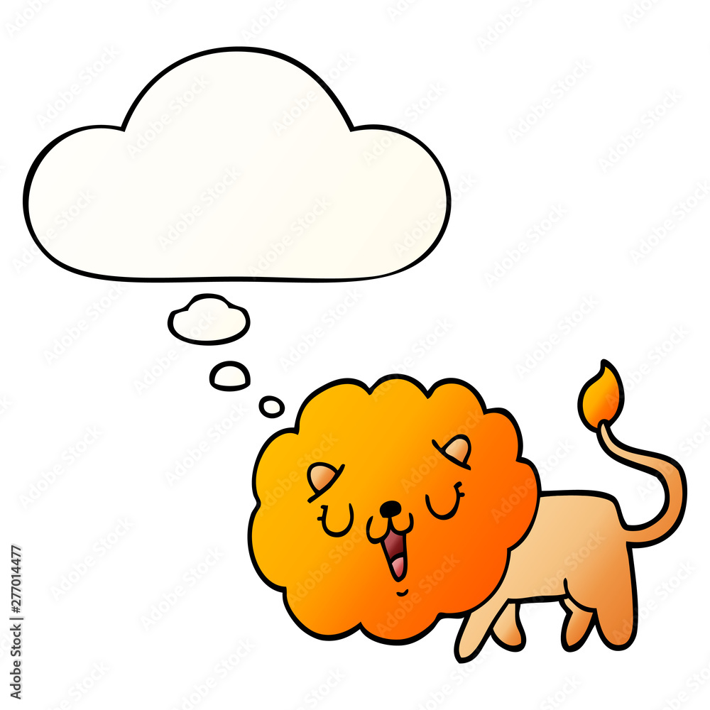 cute cartoon lion and thought bubble in smooth gradient style cute cartoon lion and thought bubble in smooth gradient style