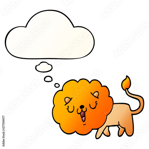 cute cartoon lion and thought bubble in smooth gradient style