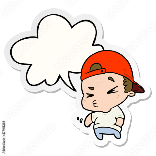 cartoon cool kid and speech bubble sticker
