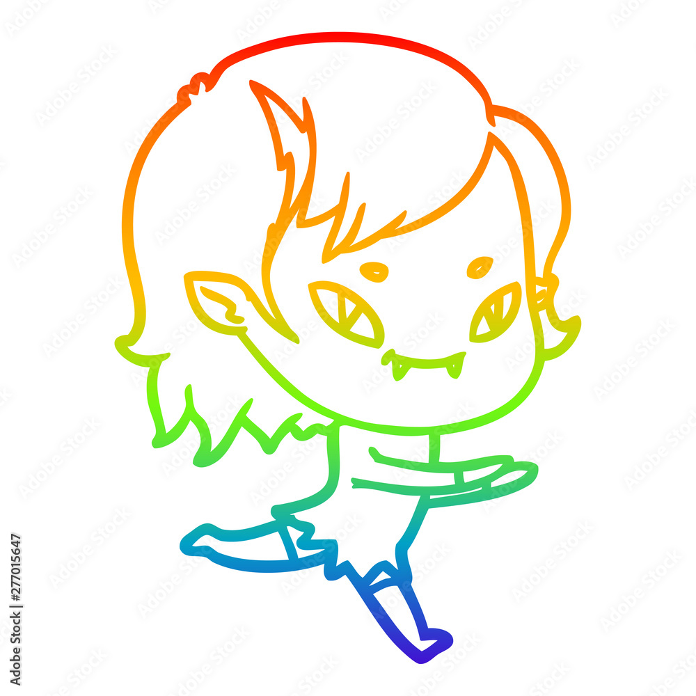 rainbow gradient line drawing cartoon friendly vampire girl running rainbow gradient line drawing cartoon friendly vampire girl running