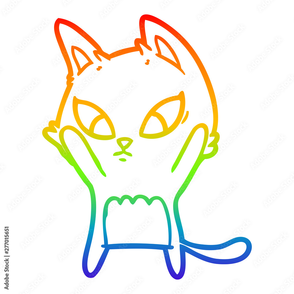 rainbow gradient line drawing confused cartoon cat rainbow gradient line drawing confused cartoon cat