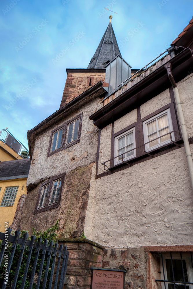 City of Eberbach along the long-distance hiking trail Neckarsteig in Germany