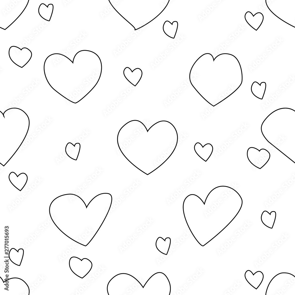 Handdrawn black lined hearts vector seamless pattern for valentine and romantic theme's. Hearts endless walpaper for print or textile.