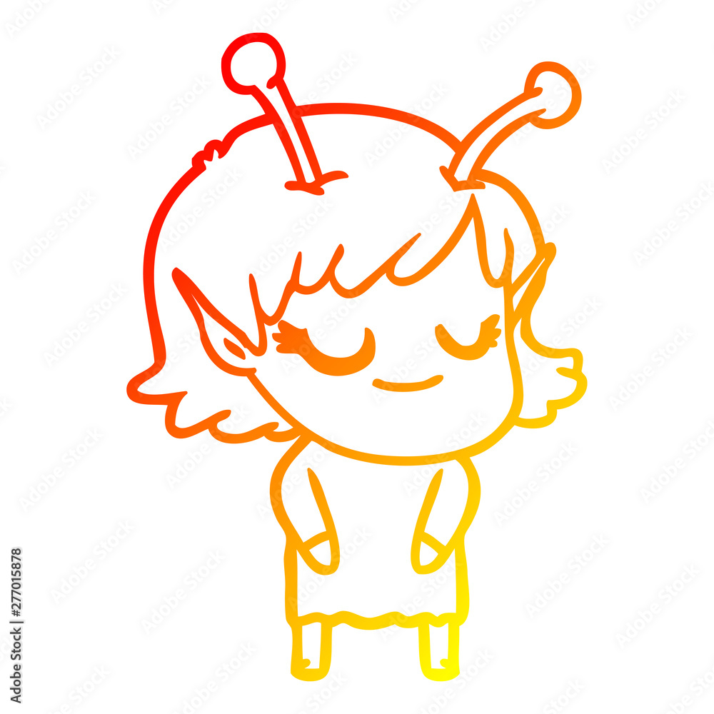 warm gradient line drawing smiling alien girl cartoon warm gradient line drawing smiling alien girl cartoon