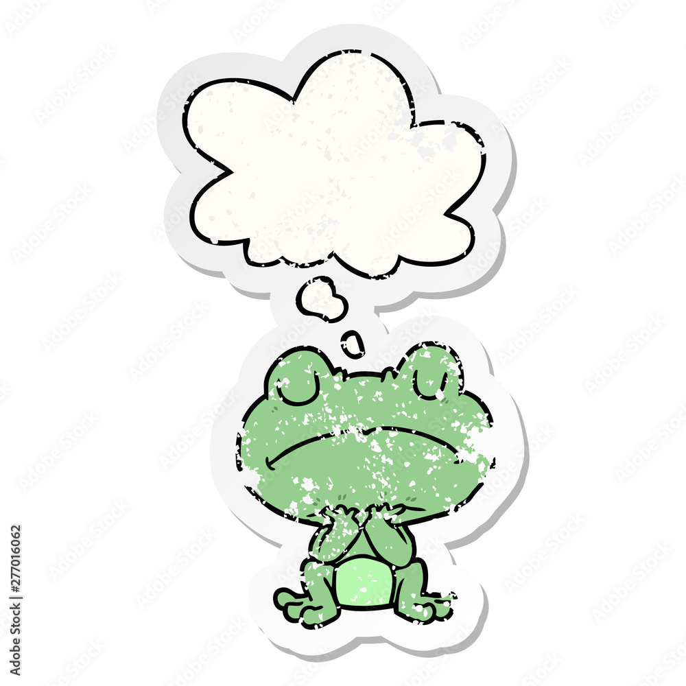 cartoon frog and thought bubble as a distressed worn sticker cartoon frog and thought bubble as a distressed worn sticker