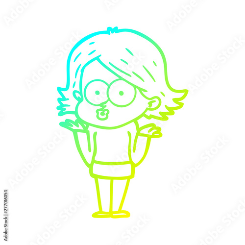 cold gradient line drawing cartoon girl pouting