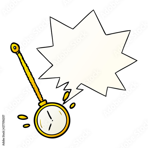 cartoon swinging gold hypnotist watch and speech bubble in smooth gradient style