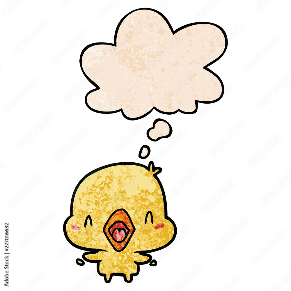 cartoon happy bird and thought bubble in grunge texture pattern style cartoon happy bird and thought bubble in grunge texture pattern style