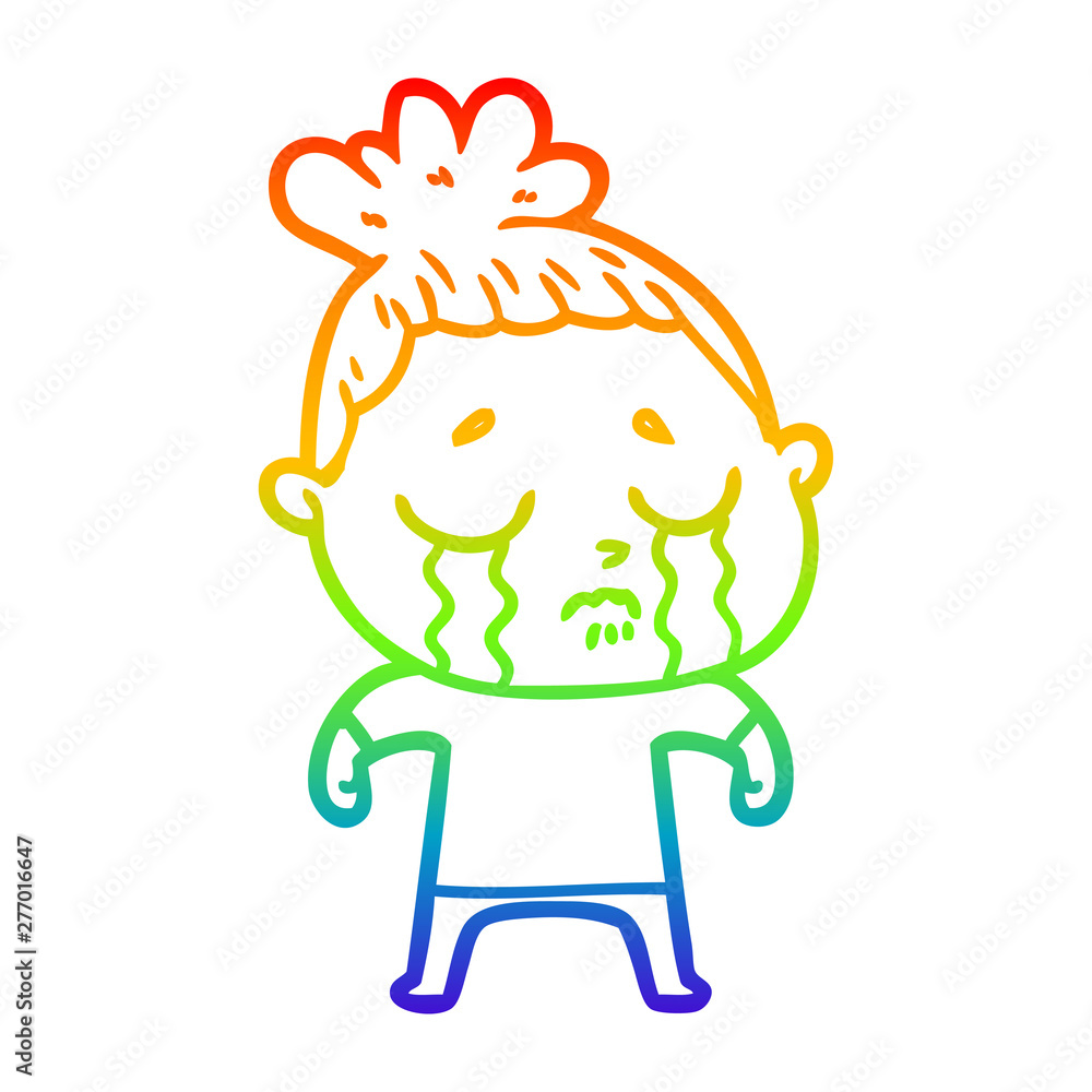 rainbow gradient line drawing cartoon crying woman rainbow gradient line drawing cartoon crying woman
