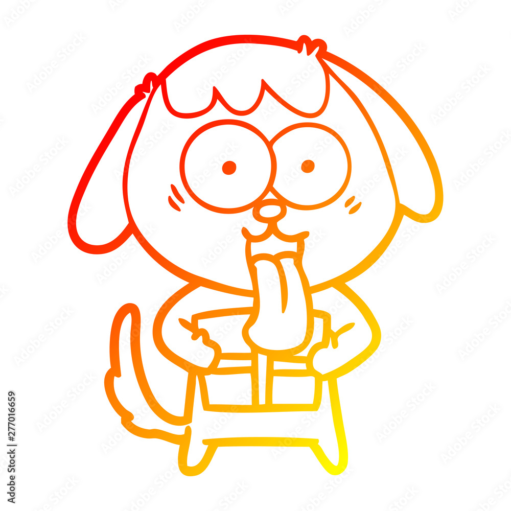 warm gradient line drawing cute cartoon dog with christmas present warm gradient line drawing cute cartoon dog with christmas present