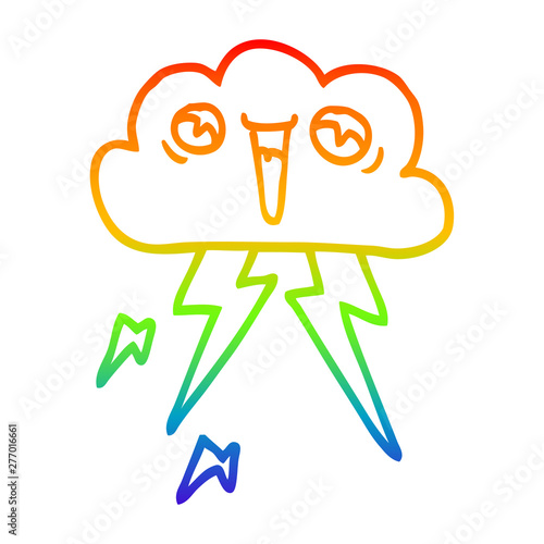 rainbow gradient line drawing cartoon lightening cloud