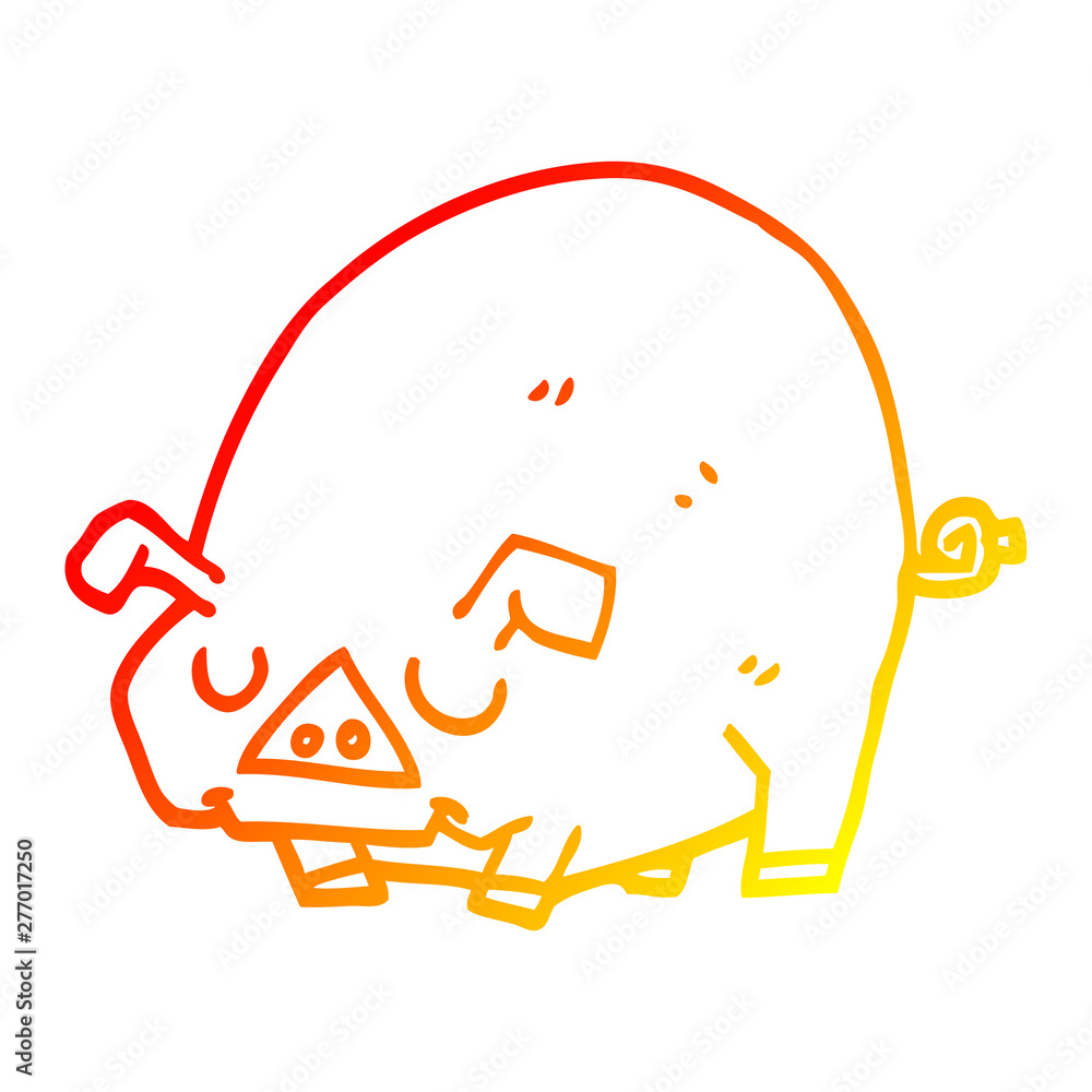 warm gradient line drawing cartoon fat pig