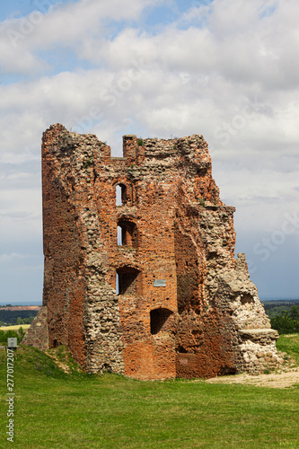 Novogrudok. Belarus. Tower Shchitovka. Ruins of Mindovg Castle. Close up shot  photo