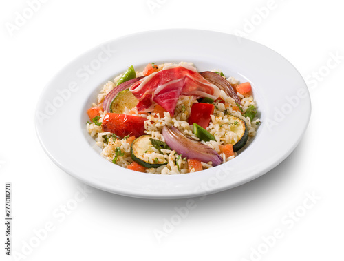 arroz con verduras y jamón. rice with vegetables and ham. © preysler