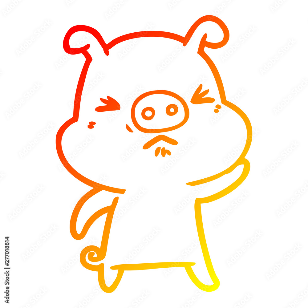 Obraz premium warm gradient line drawing cartoon grumpy pig