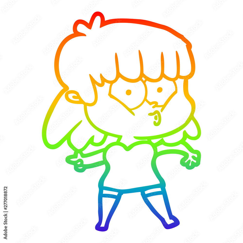rainbow gradient line drawing cartoon whistling girl