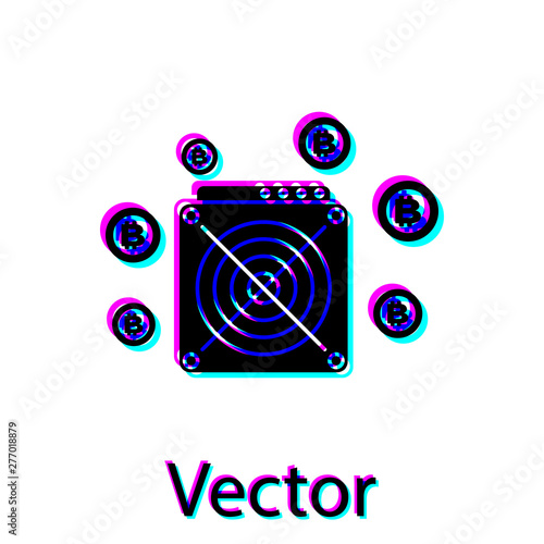 Black ASIC Miner icon isolated on white background. Cryptocurrency mining equipment and hardware. Application specific integrated circuit. Vector Illustration