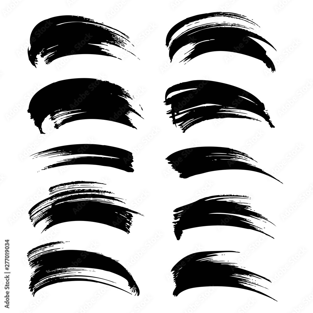 Abstract textured black ink brushstrokes set isolated on a white background Abstract textured black ink brushstrokes set isolated on a white background