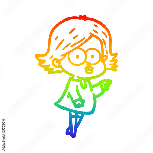 rainbow gradient line drawing cartoon girl pouting