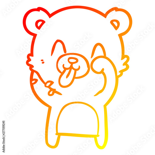warm gradient line drawing rude cartoon polar bear sticking out tongue