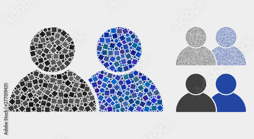 Collage Users icon organized from round and square items in various sizes, positions and proportions. Vector round and square items are organized into abstract illustration users icons.