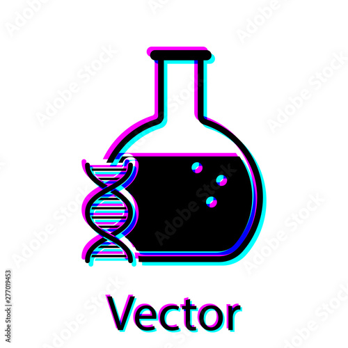 Black DNA research, search icon isolated on white background. Genetic engineering, genetics testing, cloning, paternity testing. Vector Illustration