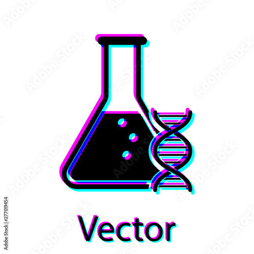 Black DNA research, search icon isolated on white background. Genetic engineering, genetics testing, cloning, paternity testing. Vector Illustration