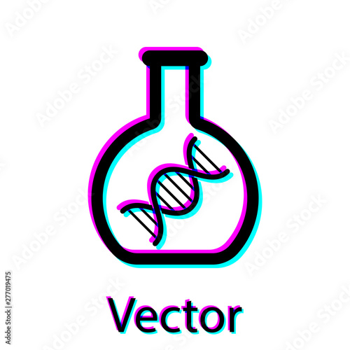 Black DNA research, search icon isolated on white background. Genetic engineering, genetics testing, cloning, paternity testing. Vector Illustration