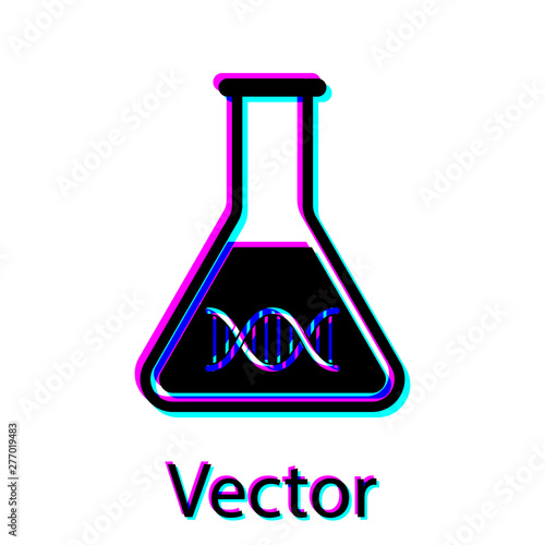 Black DNA research, search icon isolated on white background. Genetic engineering, genetics testing, cloning, paternity testing. Vector Illustration