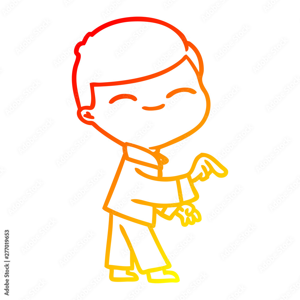 warm gradient line drawing cartoon smiling boy pointing